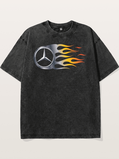 Mercedes Star With Flame Design Washed T-shirt