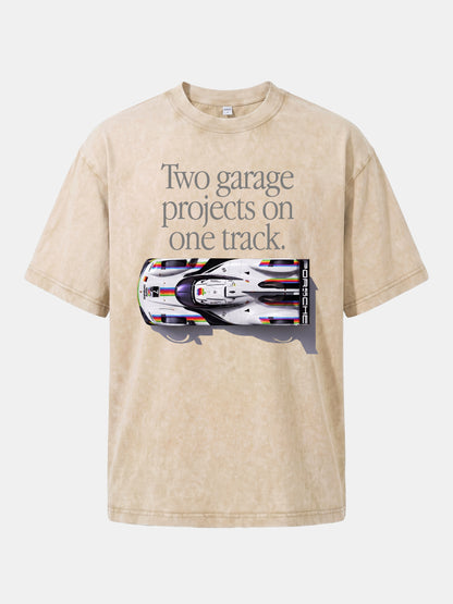Le Mans Racer Two Garage Quote Washed T-shirt
