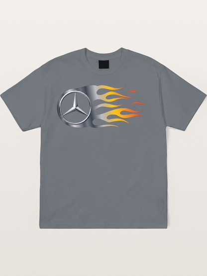 Mercedes Star With Flame Design Cotton T-shirt