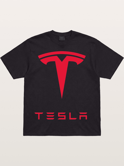 Tesla Red Logo Sticker Cotton T-shirt