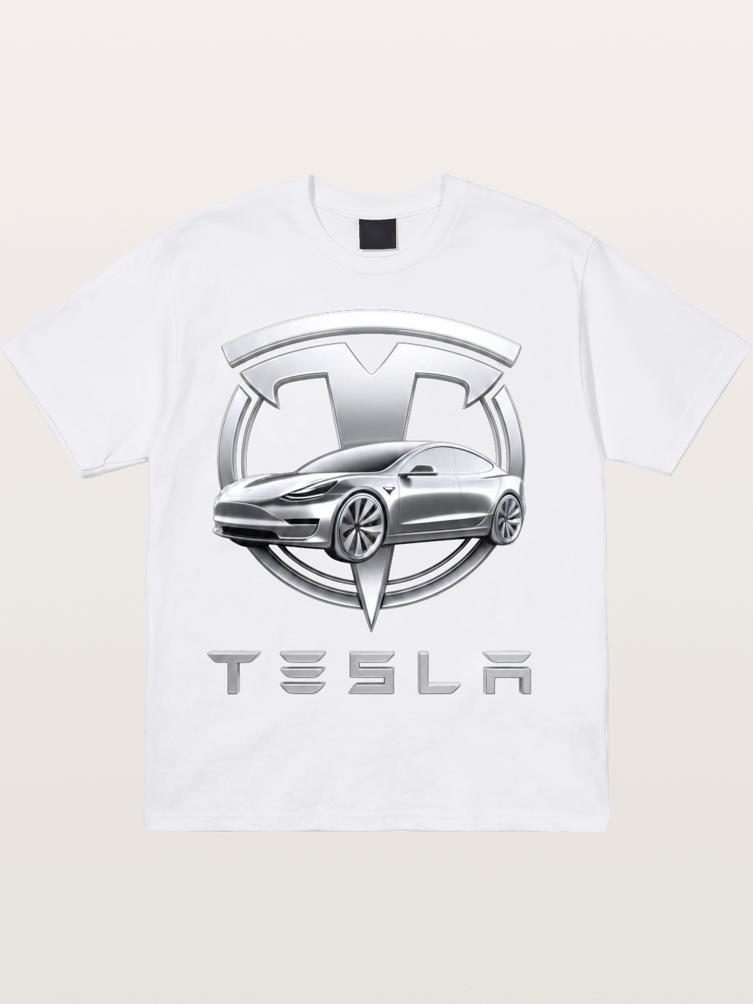 Tesla Silver Metallic Logo Print Cotton T-shirt