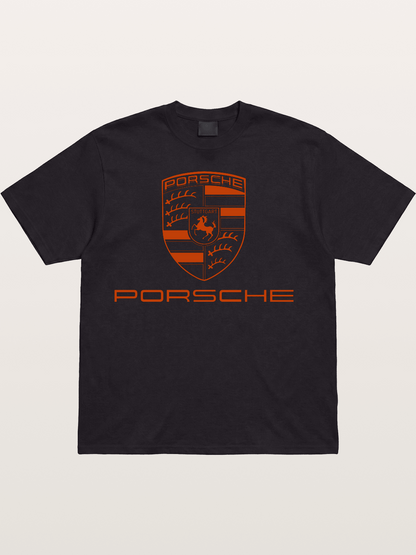 Porsche Crest Orange White Logo Cotton T-shirt