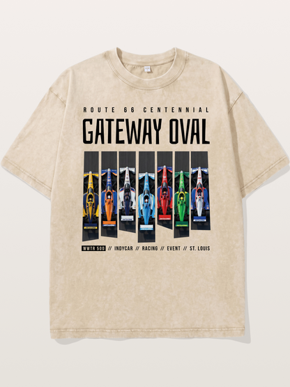 Vertical Grid Gateway Oval Art Washed T-shirt