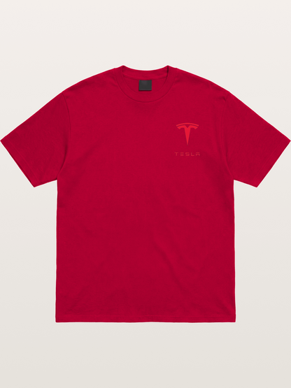 Tesla Red Logo Sticker Gildan T-shirt