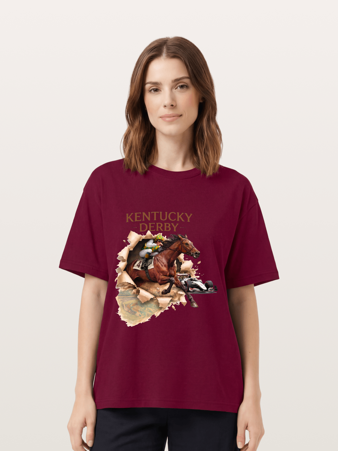 Derby Horse & Race Car Collage Design Gildan T-shirt