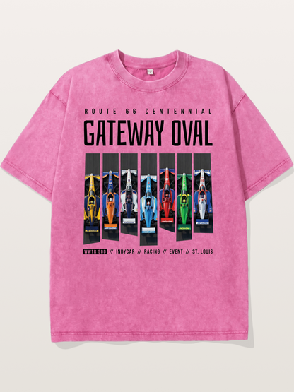 Vertical Grid Gateway Oval Art Washed T-shirt