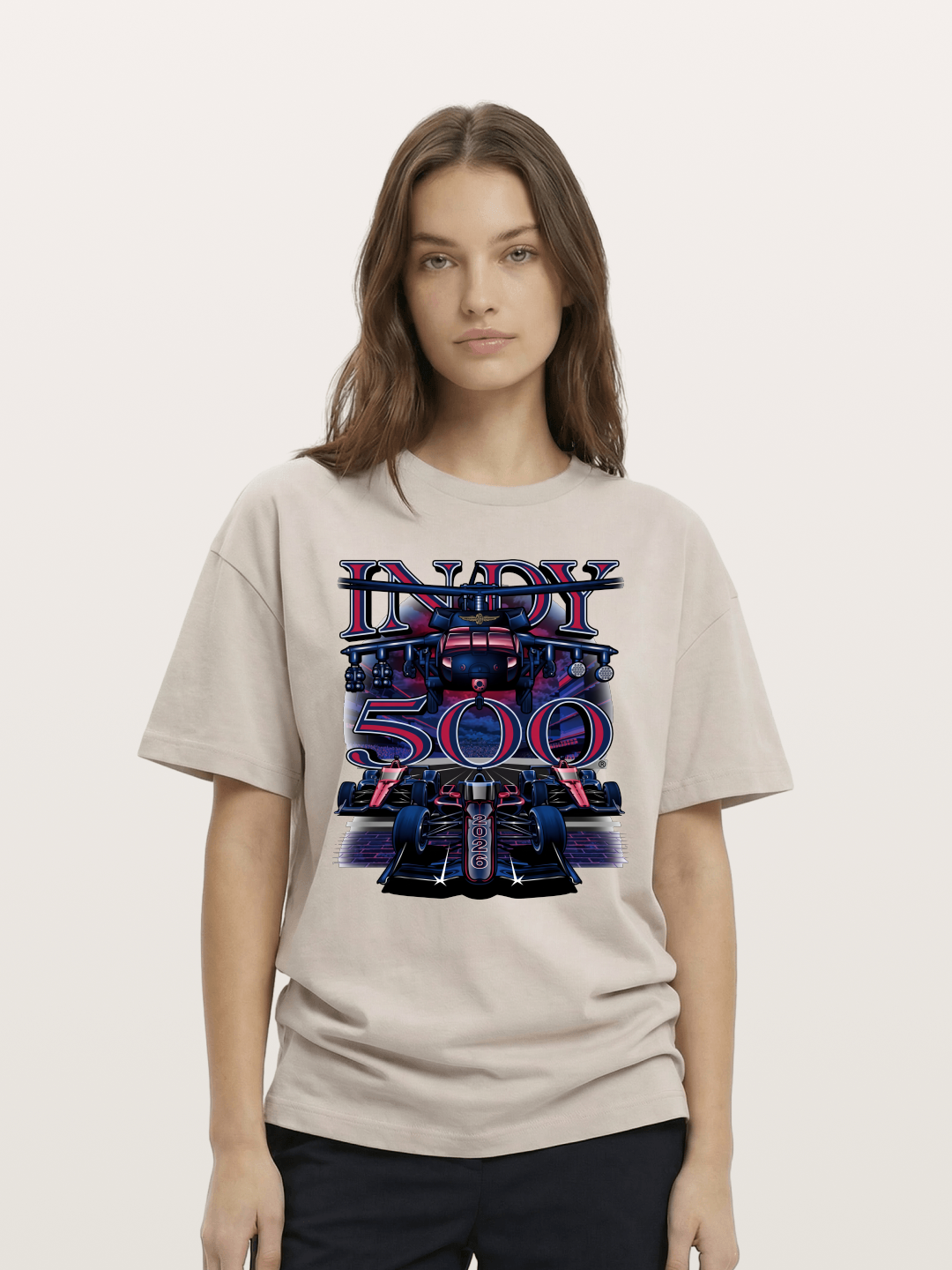 Indy 500 2026 Race Car Neon Art Cotton T-shirt