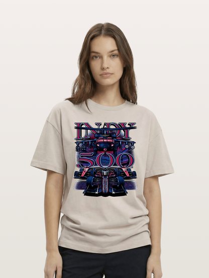 Indy 500 2026 Race Car Neon Art Cotton T-shirt