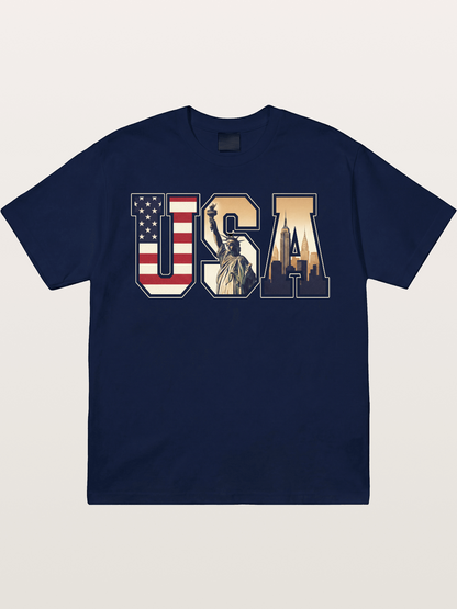 USA Letters Liberty City Skyline Gildan T-shirt