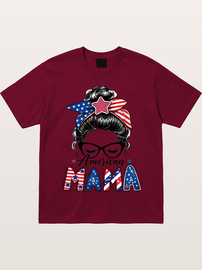 American Mama Messy Bun Art Gildan T-shirt