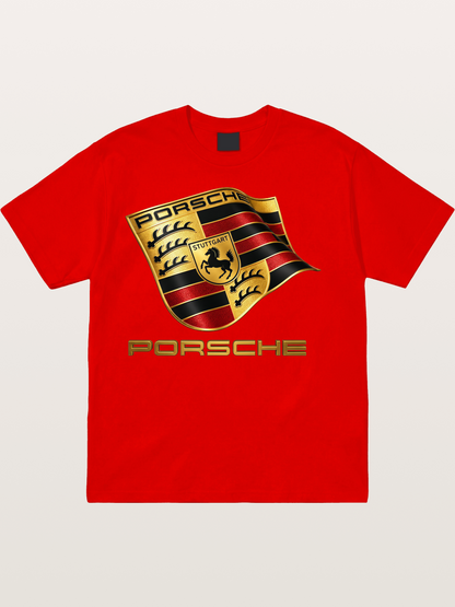 Porsche Waving Crest Art Cotton T-shirt