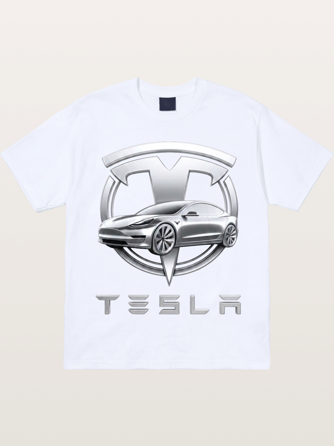 Tesla Silver Metallic Logo Print Gildan T-shirt