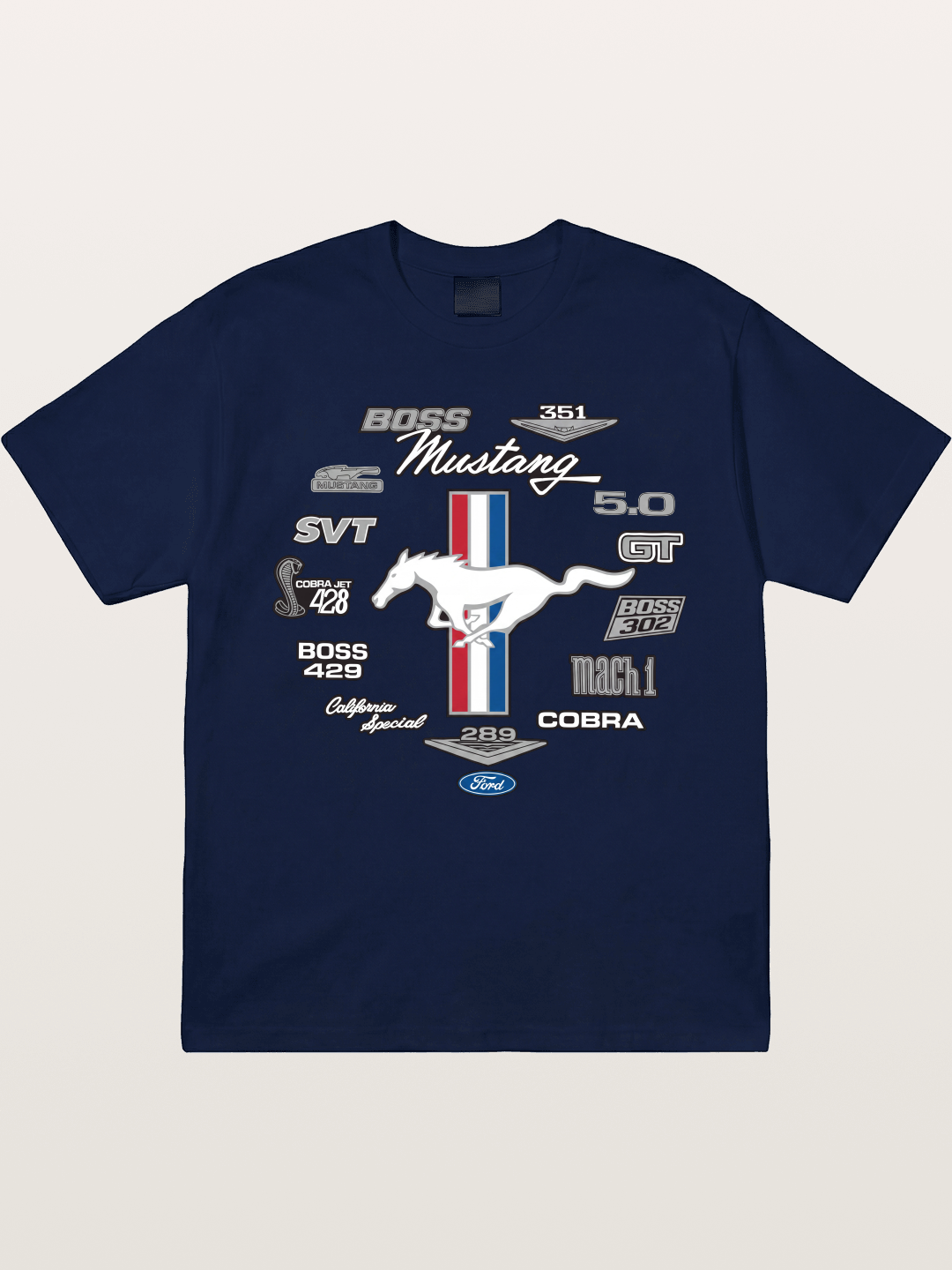 Ford Mustang Generations Badge Collection Gildan T-shirt