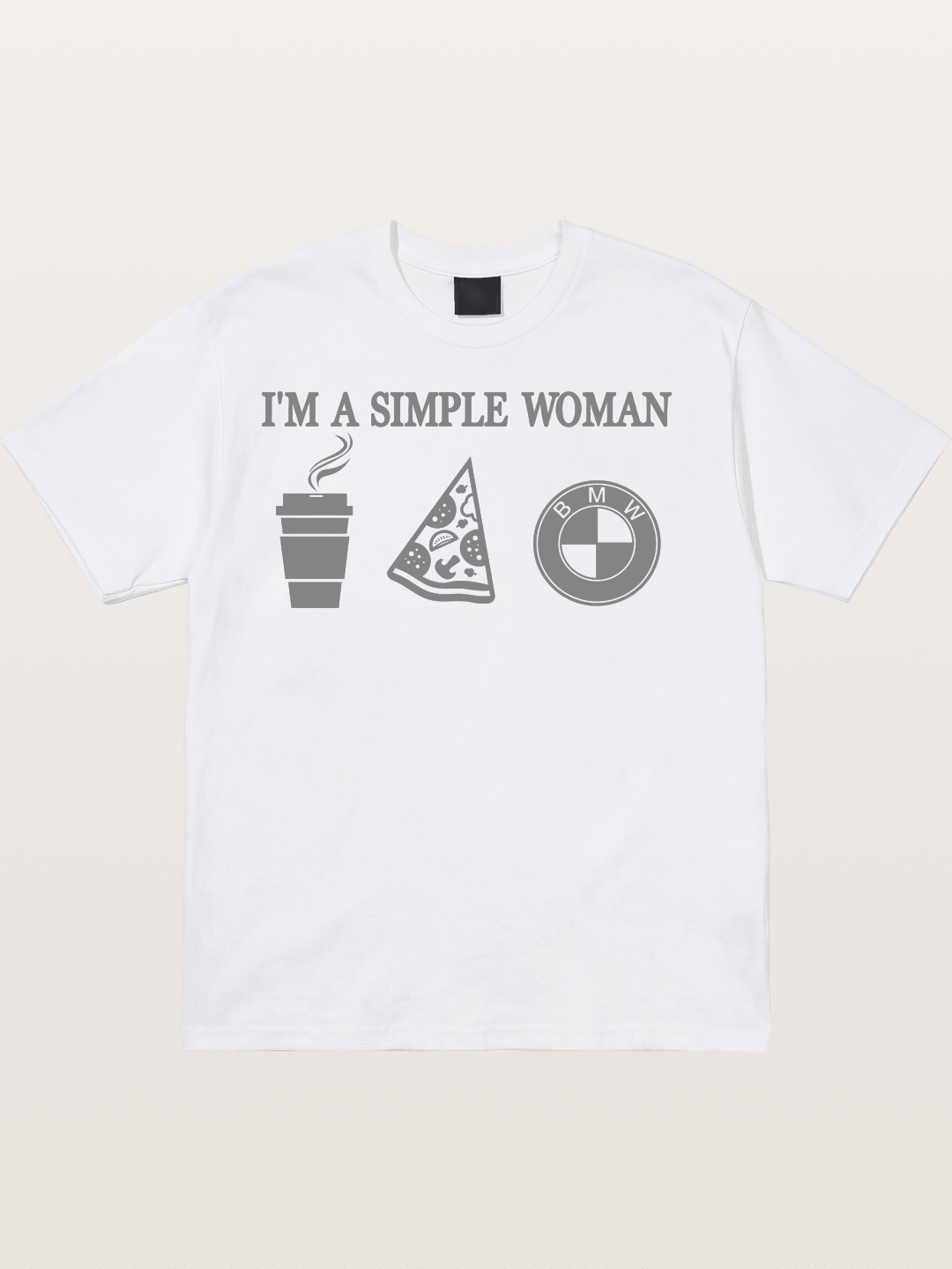 Simple Woman BMW Coffee Pizza Art Cotton T-shirt