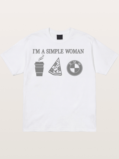 Simple Woman BMW Coffee Pizza Art Cotton T-shirt