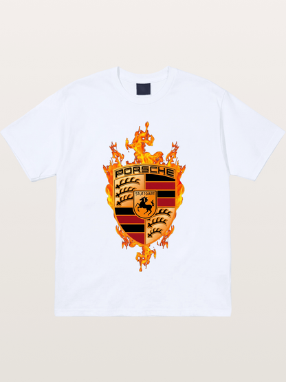 Porsche Crest Fire Flame Design Gildan T-shirt