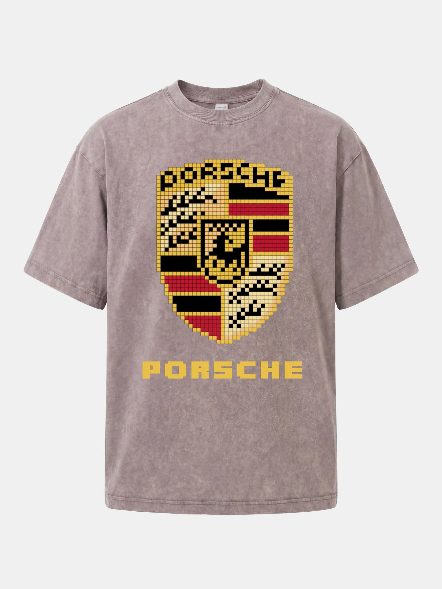 Pixel Mosaic Porsche Crest Emblem Washed T-shirt