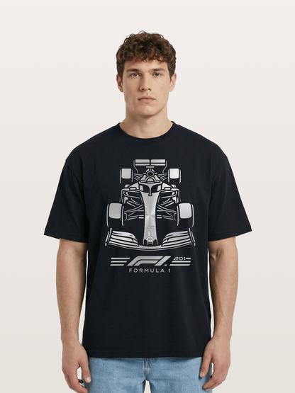 Silver F1 Car Line Art Print Cotton T-shirt