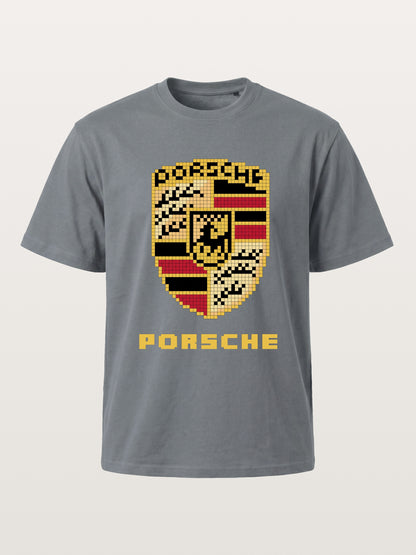 Pixel Mosaic Porsche Crest Emblem Cotton T-shirt