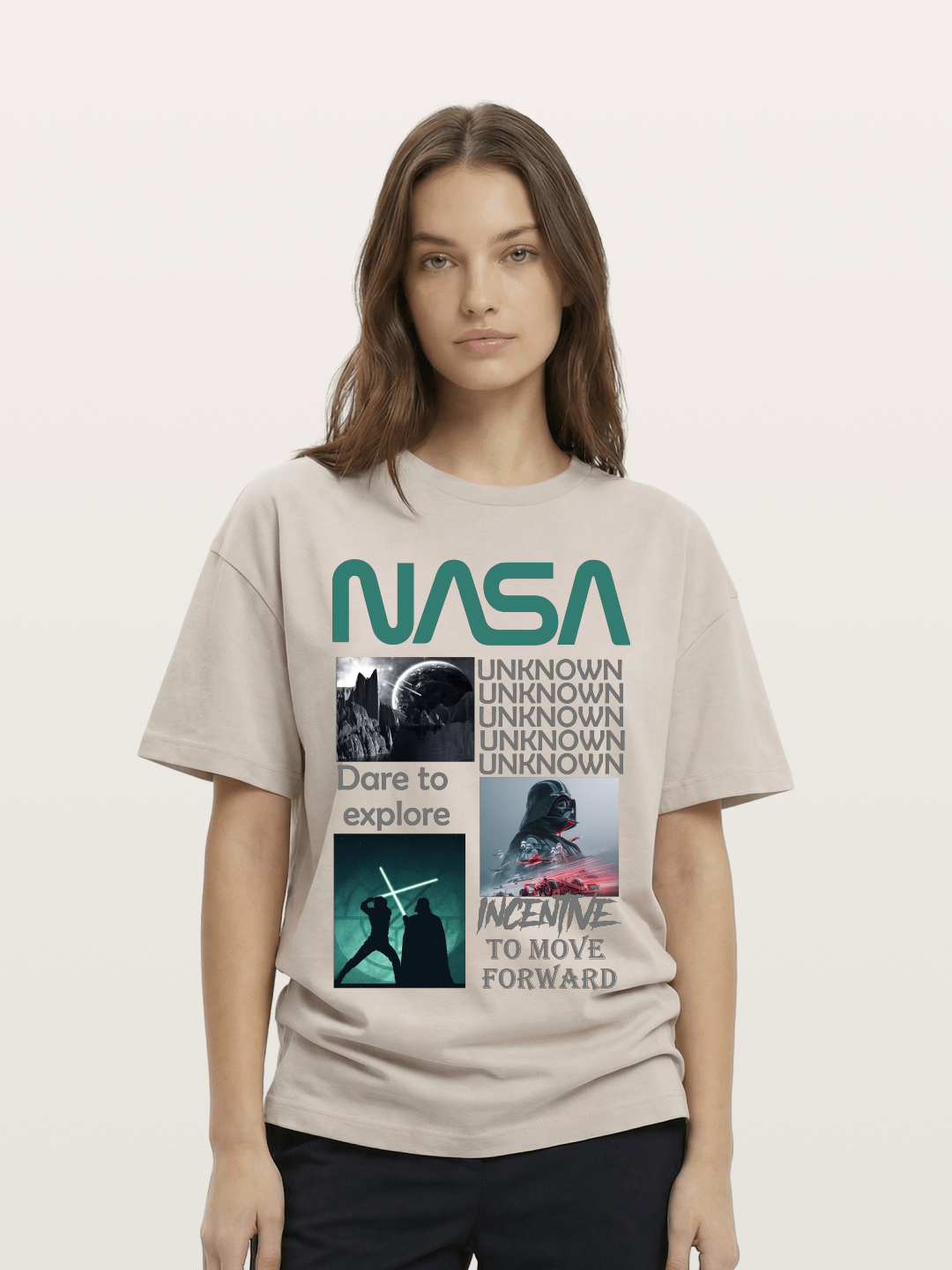 Space Sci-Fi NASA Star Wars Collage Cotton T-shirt