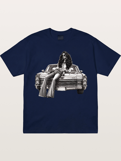 Retro Cadillac & Woman Sketch Gildan T-shirt
