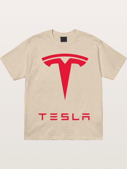 Tesla Red Logo Sticker Gildan T-shirt