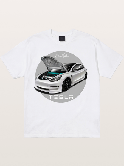 Tesla Model 3 Elon Musk Art Cotton T-shirt