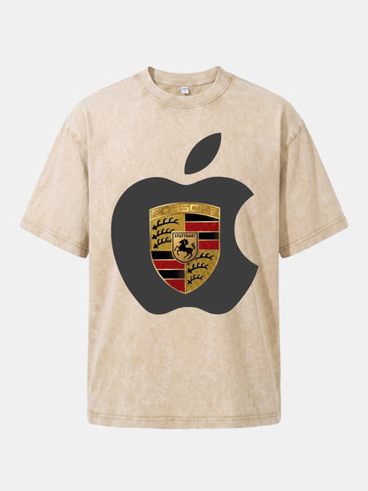 Porsche Crest Inside Apple Outline Washed T-shirt
