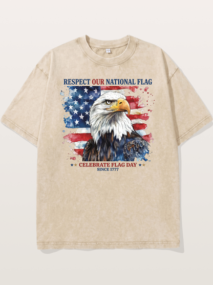 Watercolor Eagle Flag Day Art Washed T-shirt