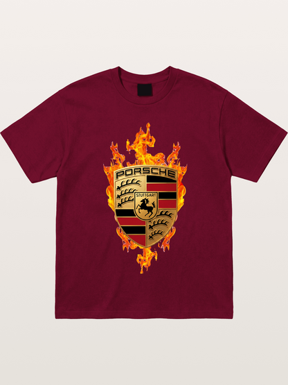 Porsche Flaming Logo Print Gildan T-shirt