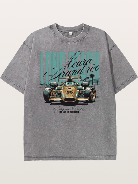 Vintage Long Beach Open Wheel Car Washed T-shirt