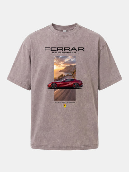 Ferrari 812 Tuscan Road Print Washed T-shirt