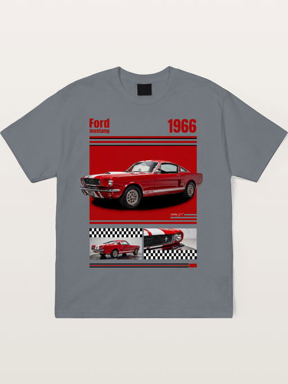 1966 Ford Mustang Fastback Red White Cotton T-shirt