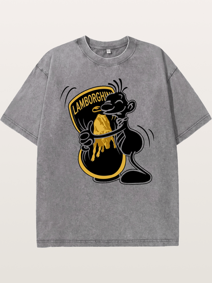 Cartoon Hugs Lamborghini Logo Washed T-shirt