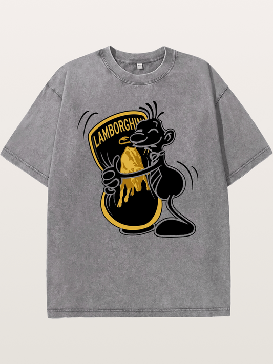 Cartoon Hugs Lamborghini Logo Washed T-shirt