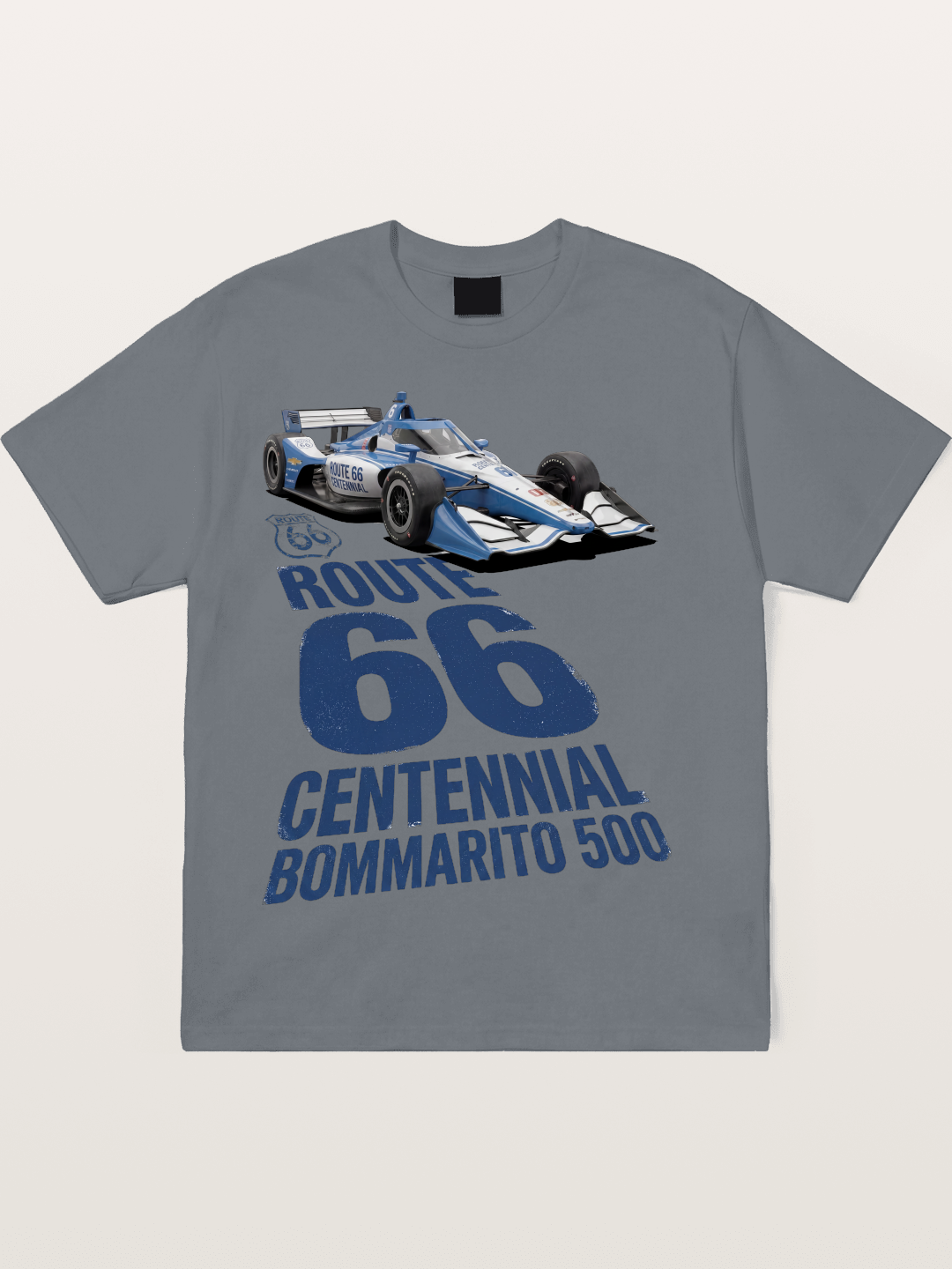 Blue IndyCar Route66 Print Cotton T-shirt