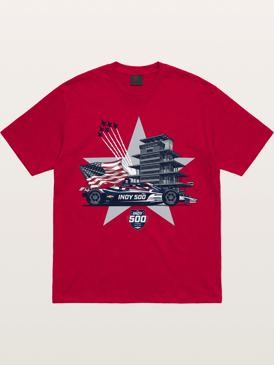 Indy 500 Pagoda Star Flag Illustration Gildan T-shirt