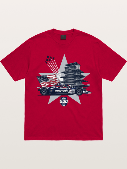 Indy 500 Pagoda Star Flag Illustration Gildan T-shirt
