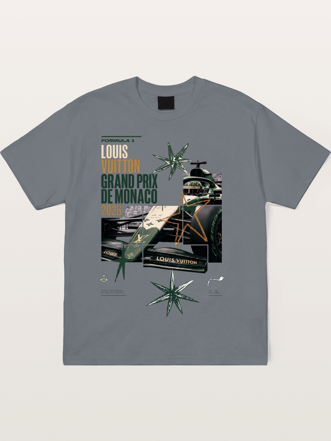 Green LV F1 Race Car Print Cotton T-shirt