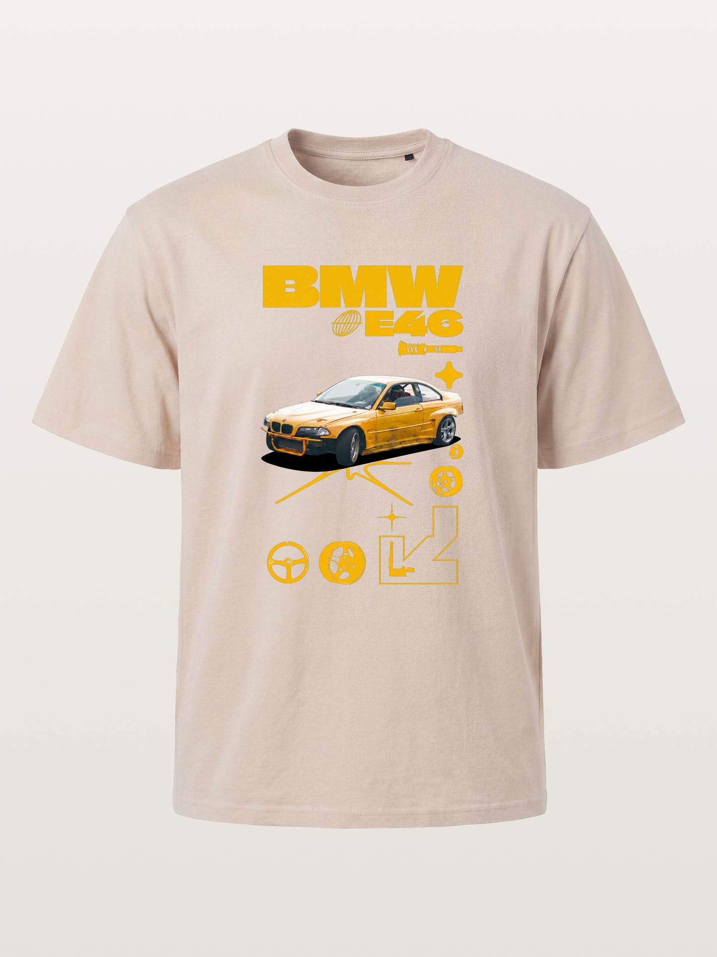 BMW E46 Yellow Tuner Print Cotton T-shirt