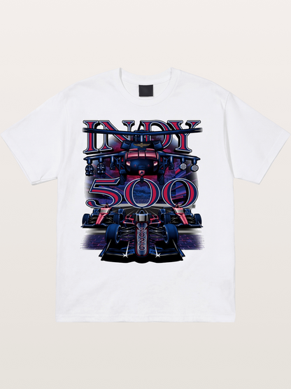 Indy 500 2026 Race Car Neon Art Cotton T-shirt