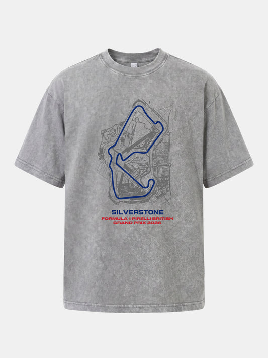 Silverstone Circuit Blueprint Layout Washed T-shirt