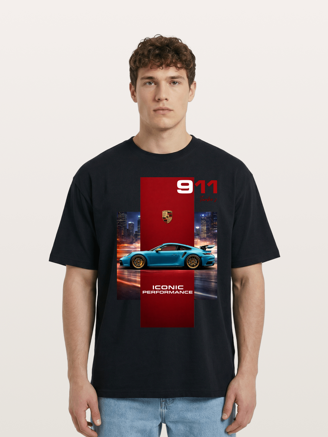 Porsche 911 Turbo S Blue Iconic Cotton T-shirt