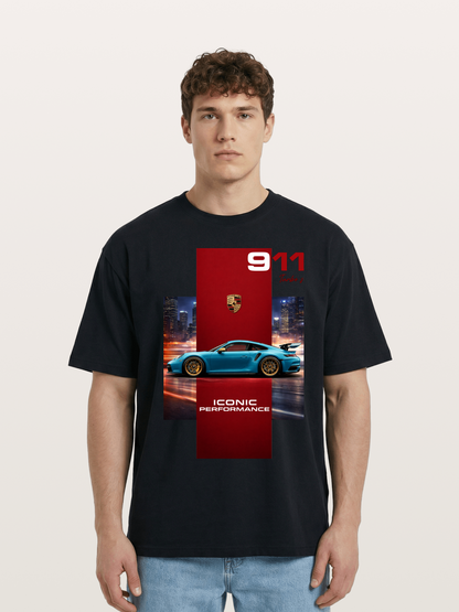 Porsche 911 Turbo S Blue Iconic Cotton T-shirt