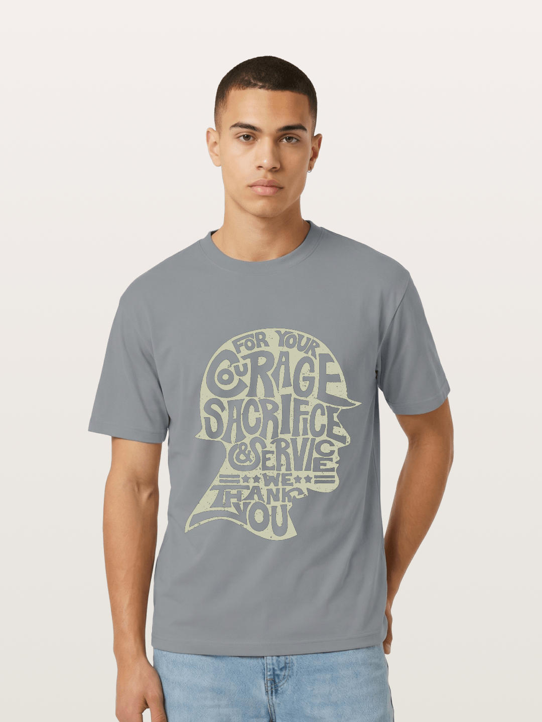Soldier Helmet Courage Sacrifice Word Art Gildan T-shirt