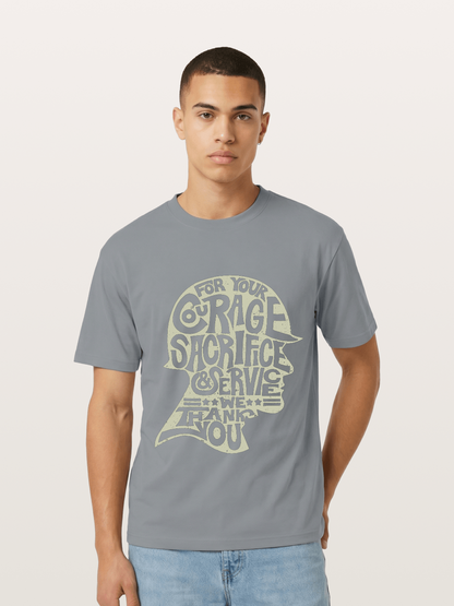 Soldier Helmet Courage Sacrifice Word Art Gildan T-shirt