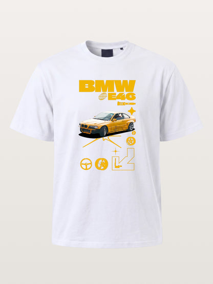 BMW E46 Yellow Tuner Print Gildan T-shirt