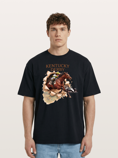 Derby Horse & Race Car Collage Design Cotton T-shirt