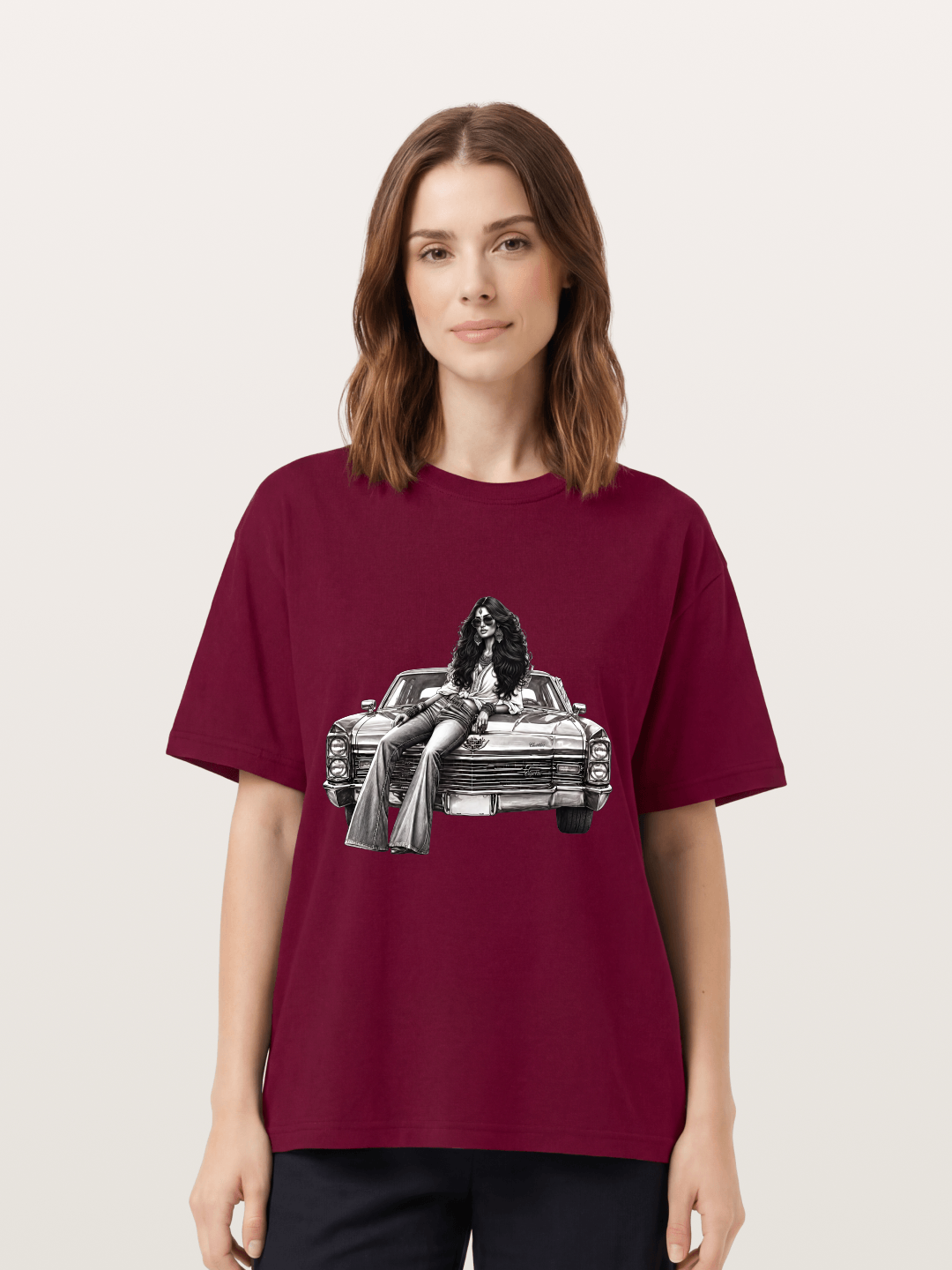 Retro Cadillac & Woman Sketch Gildan T-shirt