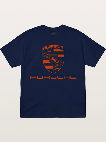 Porsche Crest Orange White Logo Gildan T-shirt